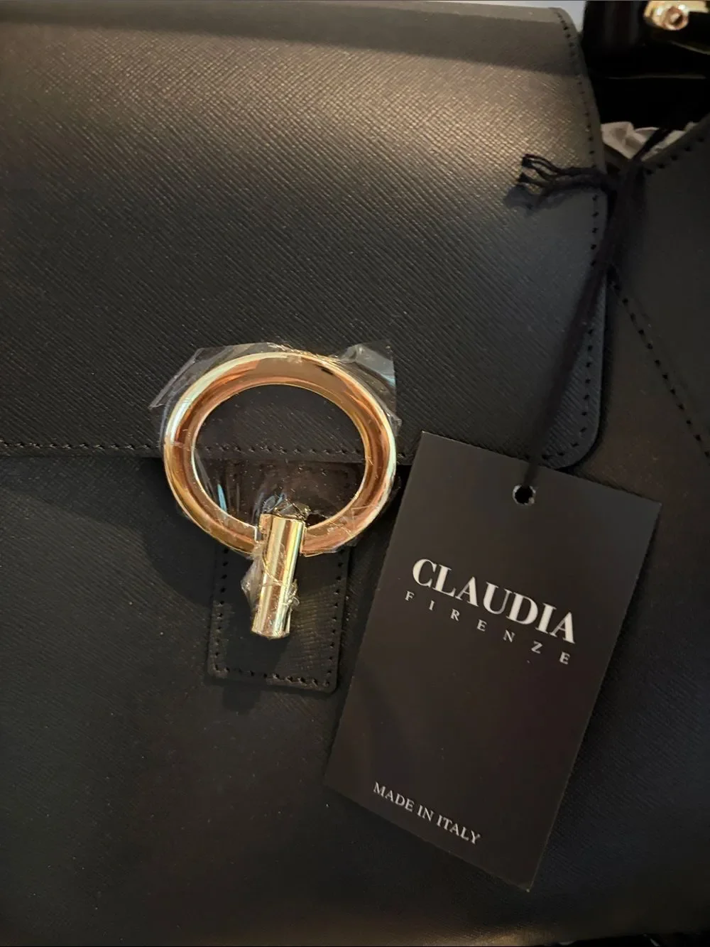 Claudia Firenze LeatherBlack Wooden Top-Handle Tote